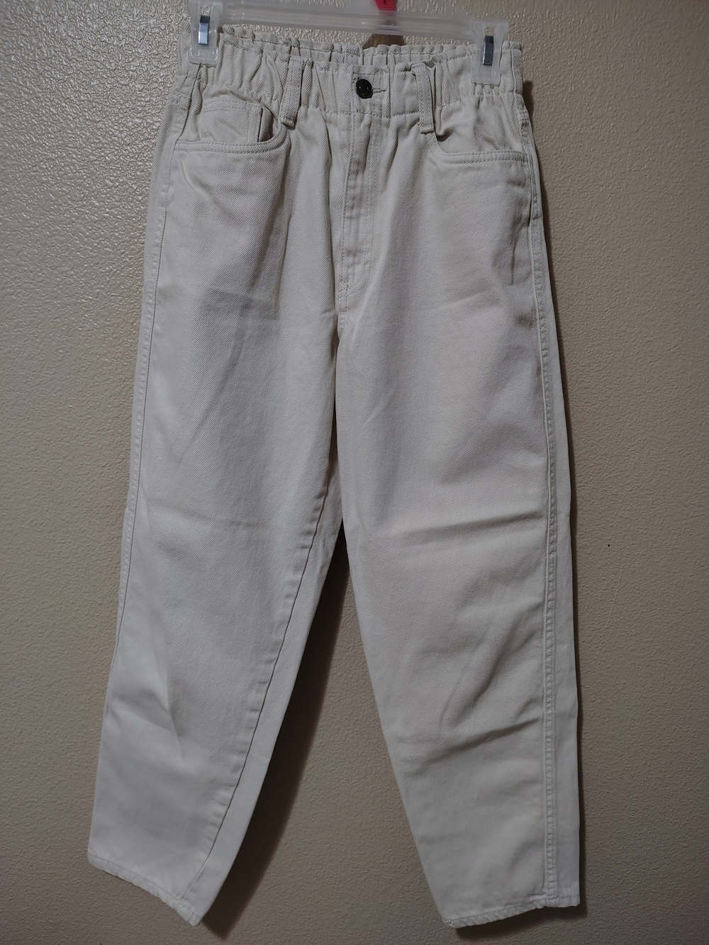 Woman Cream Casual Jeans - Elastic Waist